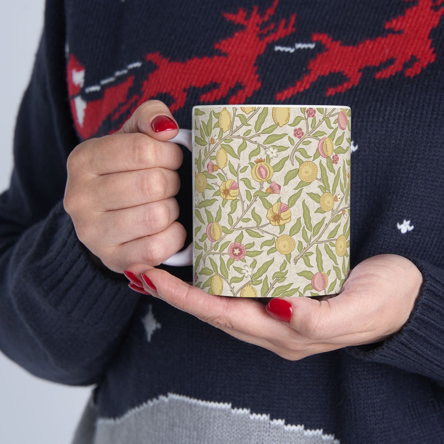 Ceramic Mug inspired by William Morris - Four Fruits Collection (Sand)