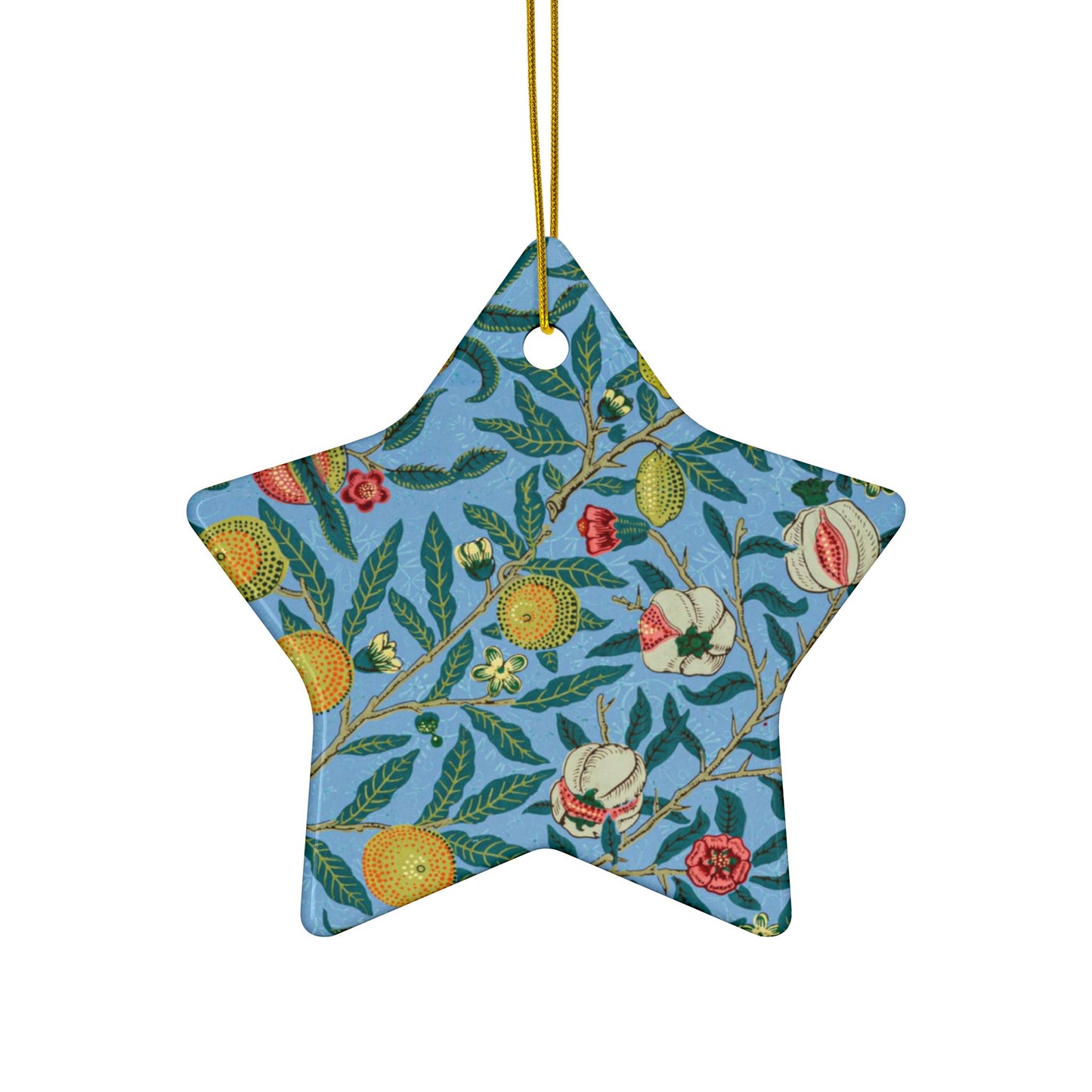 Ceramic Christmas Ornaments inspired by William Morris - Four Fruits Collection (Sky) - Double Sided Print: 1pc, 3pcs, 5pcs, 10pcs