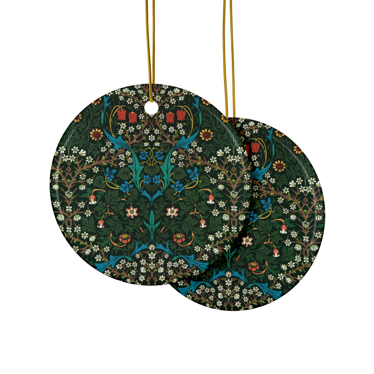 Ceramic Christmas Ornaments inspired by William Morris - Tulip Collection - Double Sided Print: 1pc, 3pcs, 5pcs, 10pcs