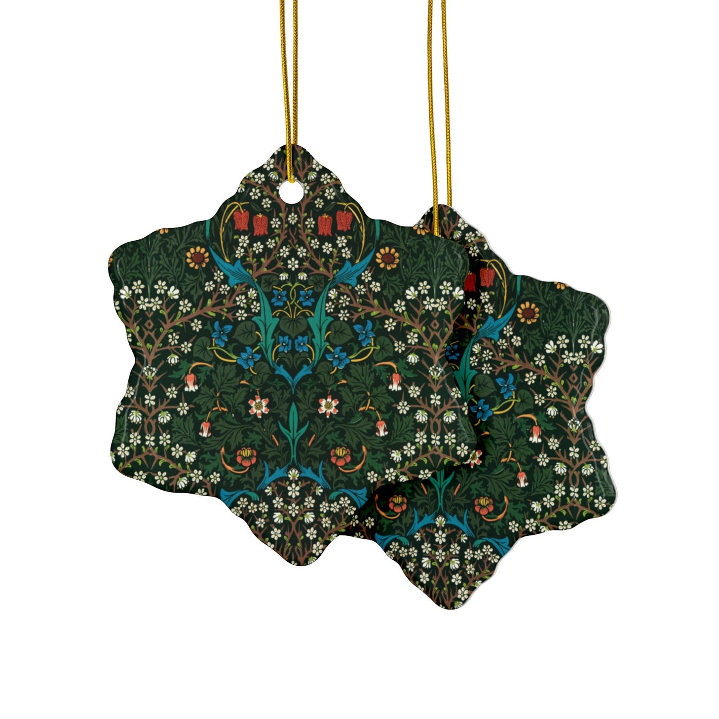 Ceramic Christmas Ornaments inspired by William Morris - Tulip Collection - Double Sided Print: 1pc, 3pcs, 5pcs, 10pcs