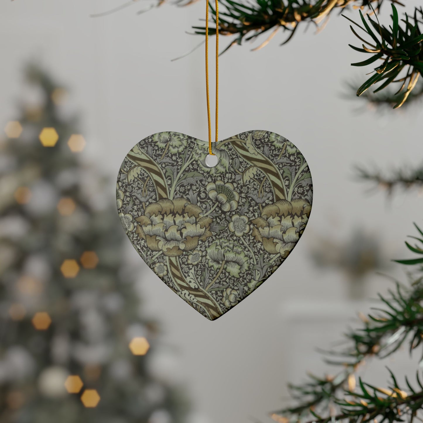 Ceramic Christmas Ornaments inspired by William Morris - Wandle Collection (Grey) - Double Sided Print: 1pc, 3pcs, 5pcs, 10pcs