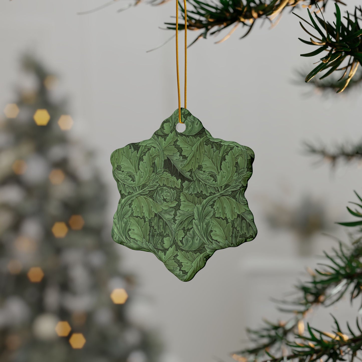 Ceramic Christmas Ornaments inspired by William Morris - Acanthus Collection (Green) - Double Sided Print: 1pc, 3pcs, 5pcs, 10pcs