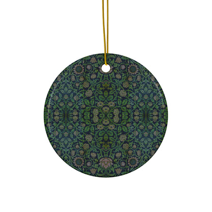 Ceramic Christmas Ornaments inspired by William Morris - Violet & Columbine Collection (Green) - Double Sided Print: 1pc, 3pcs, 5pcs, 10pcs