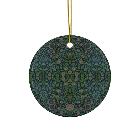 Ceramic Christmas Ornaments inspired by William Morris - Violet & Columbine Collection (Green) - Double Sided Print: 1pc, 3pcs, 5pcs, 10pcs