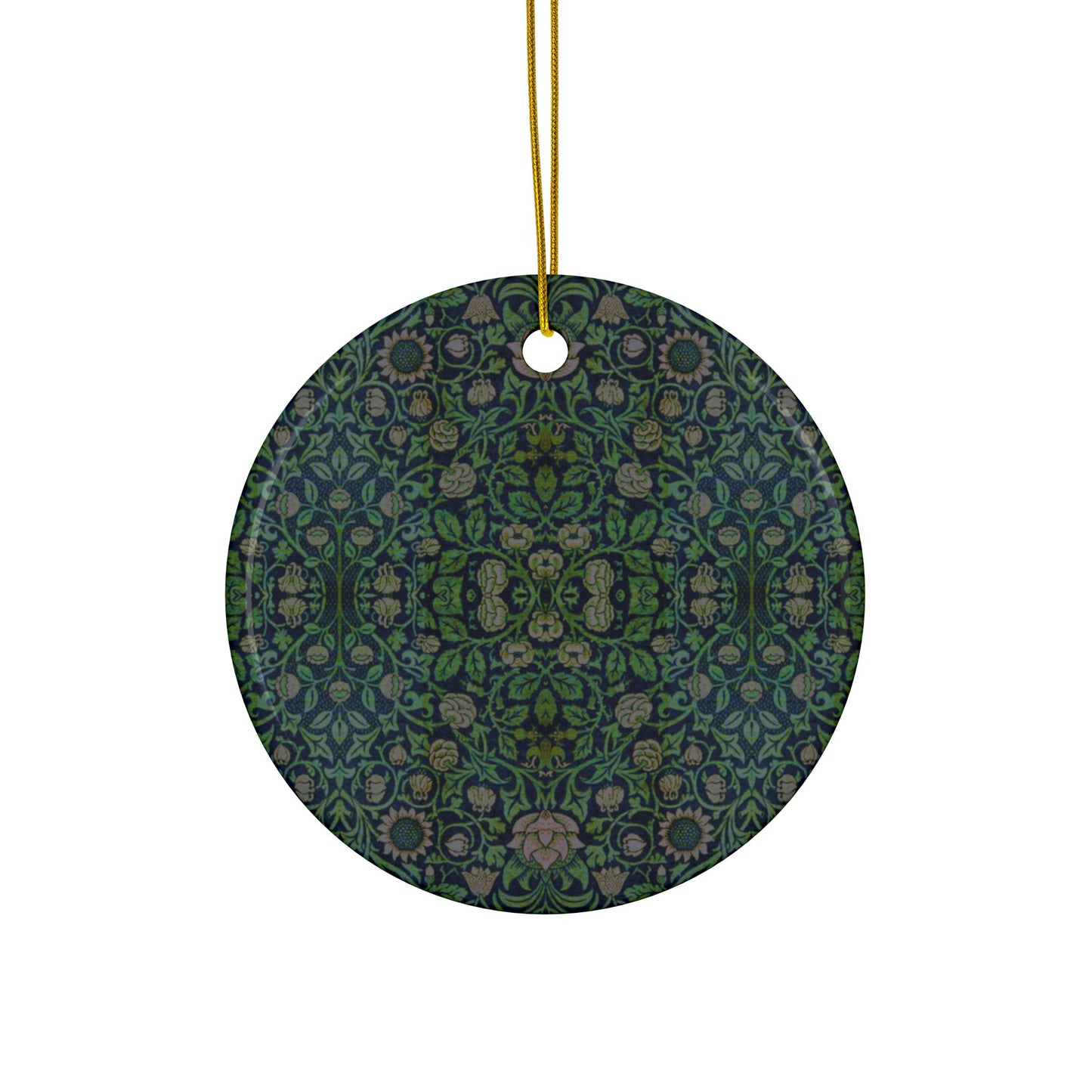 Ceramic Christmas Ornaments inspired by William Morris - Violet & Columbine Collection (Green) - Double Sided Print: 1pc, 3pcs, 5pcs, 10pcs