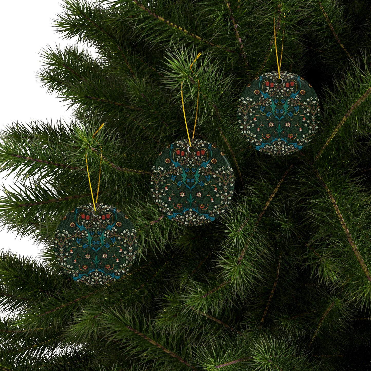 Ceramic Christmas Ornaments inspired by William Morris - Tulip Collection - Double Sided Print: 1pc, 3pcs, 5pcs, 10pcs