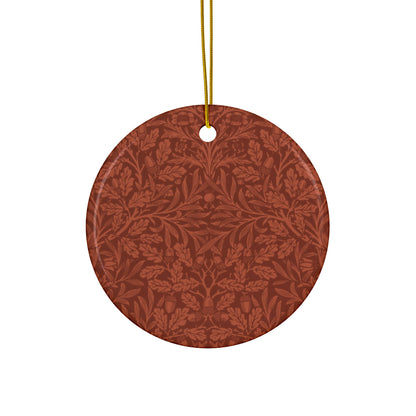 Ceramic Christmas Ornaments inspired by William Morris - Acorn & Oak Leaves (Rust) Collection - Double Sided Print: 1pc, 3pcs, 5pcs, 10pcs