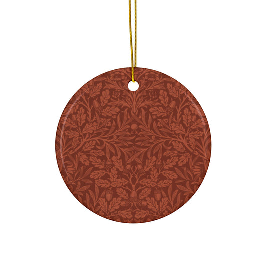 Ceramic Christmas Ornaments inspired by William Morris - Acorn & Oak Leaves (Rust) Collection - Double Sided Print: 1pc, 3pcs, 5pcs, 10pcs