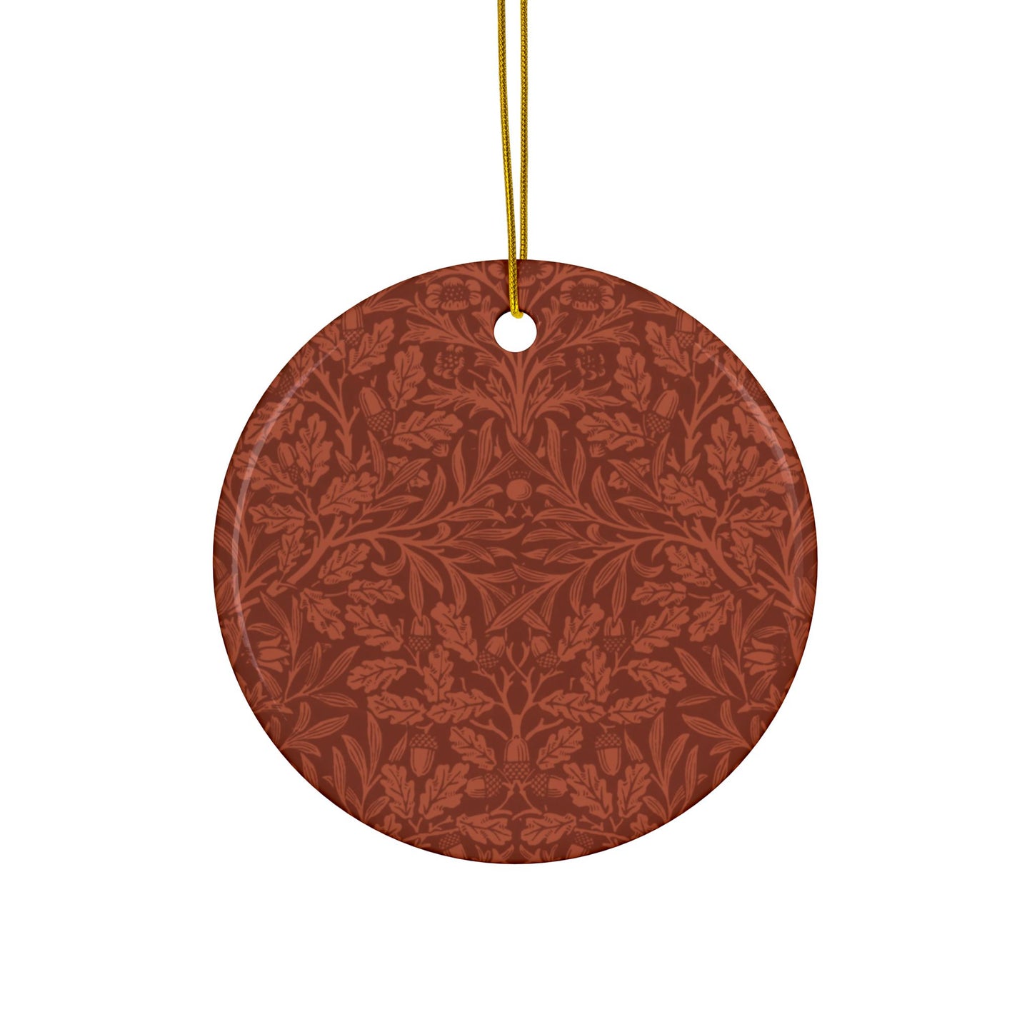 Ceramic Christmas Ornaments inspired by William Morris - Acorn & Oak Leaves (Rust) Collection - Double Sided Print: 1pc, 3pcs, 5pcs, 10pcs