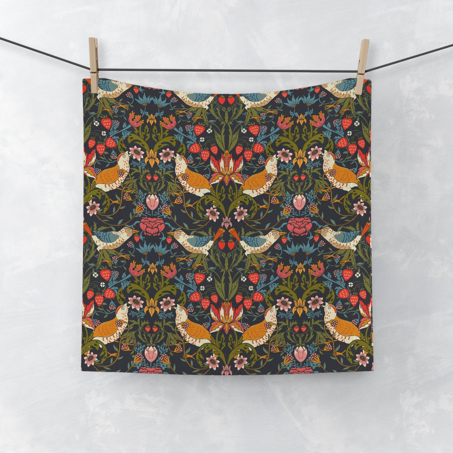 Washcloth inspired by William Morris - Strawberry Thief Collection (Ebony)
