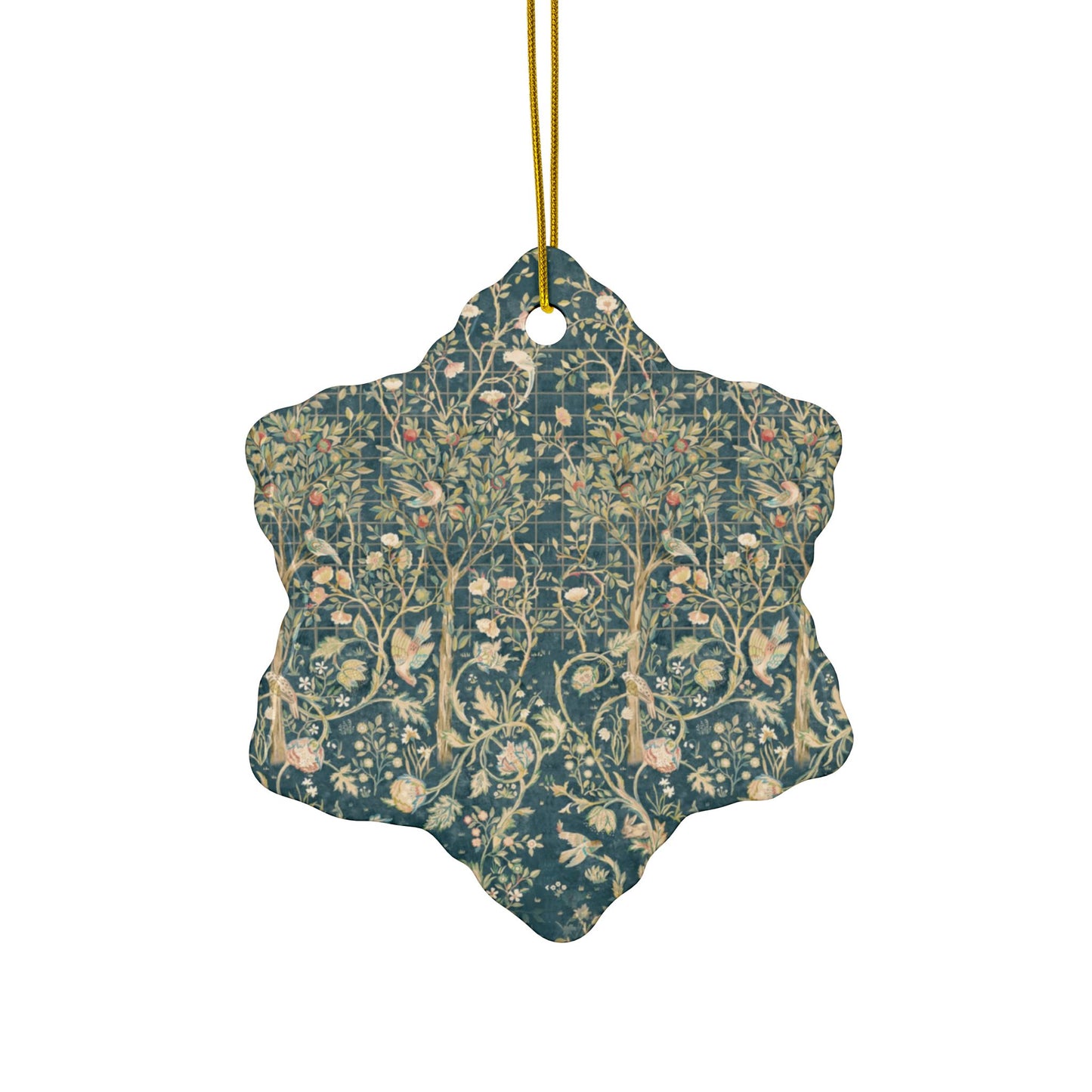 Ceramic Christmas Ornaments inspired by William Morris - Melsetter Collection (Evergreen Teal) - Double Sided Print: 1pc, 3pcs, 5pcs, 10pcs