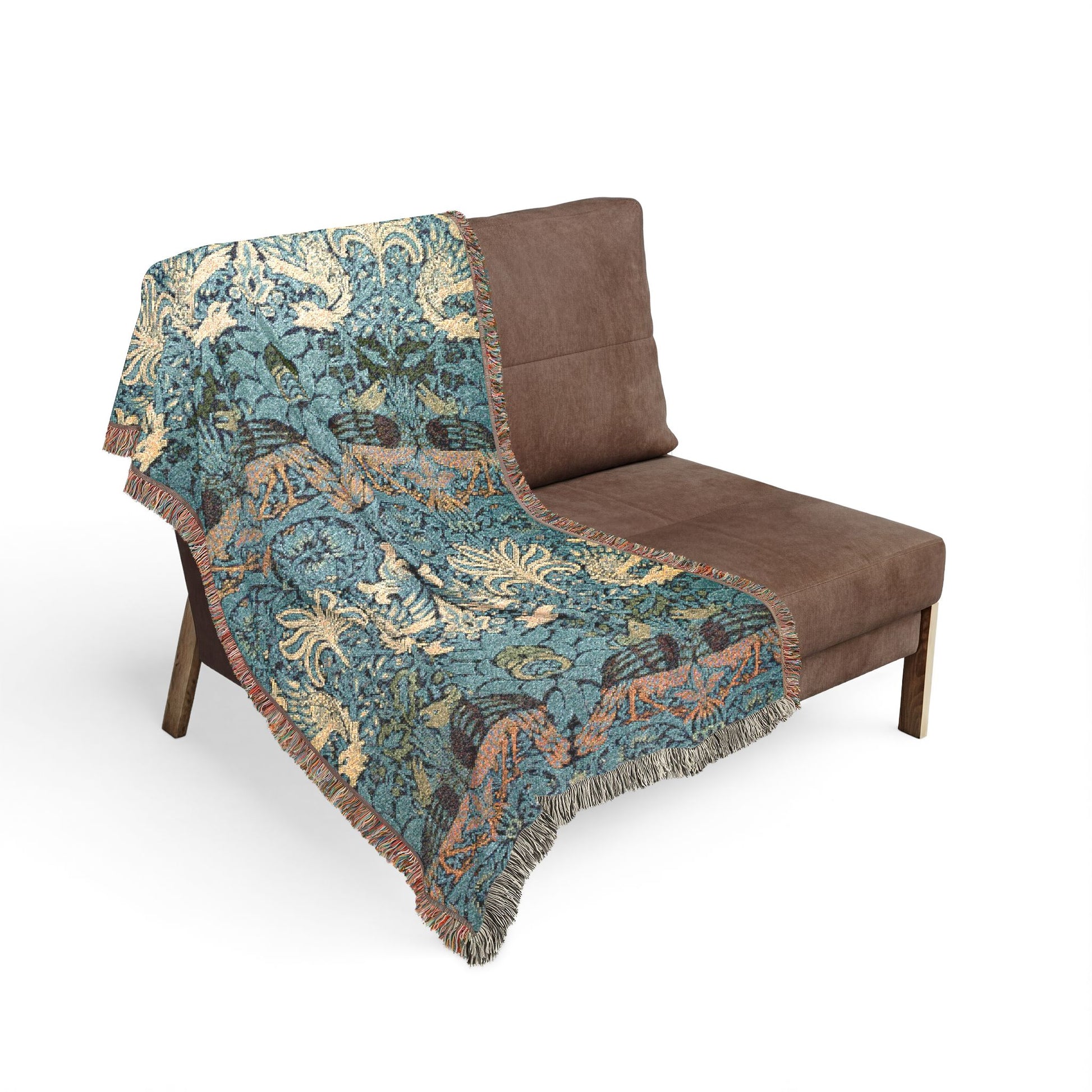 Woven Cotton Blanket inspired by William Morris & Co in a pattern called Peacock and Dragon Collection