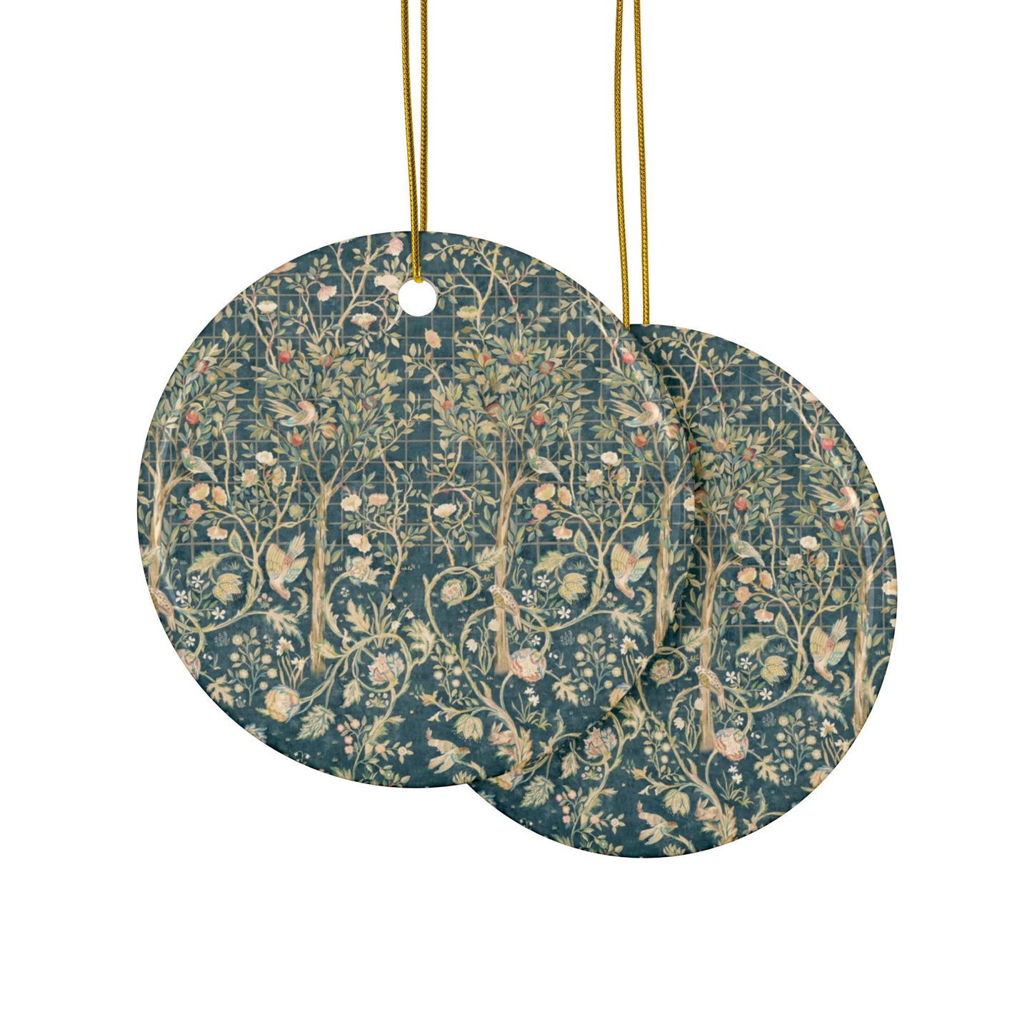 Ceramic Christmas Ornaments inspired by William Morris - Melsetter Collection (Evergreen Teal) - Double Sided Print: 1pc, 3pcs, 5pcs, 10pcs