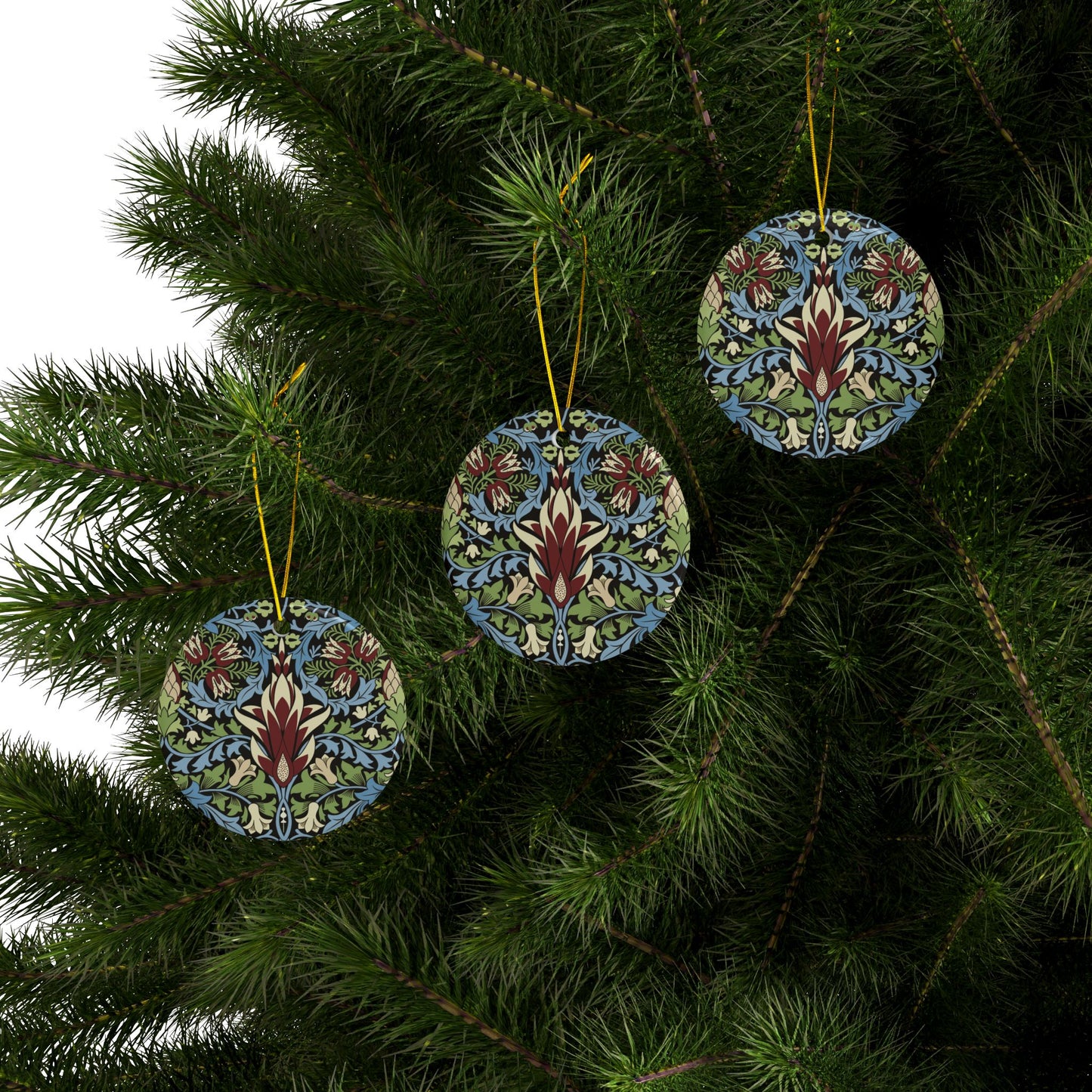 Ceramic Christmas Ornaments inspired by William Morris - Snakeshead Collection - Double Sided Print: 1pc, 3pcs, 5pcs, 10pcs