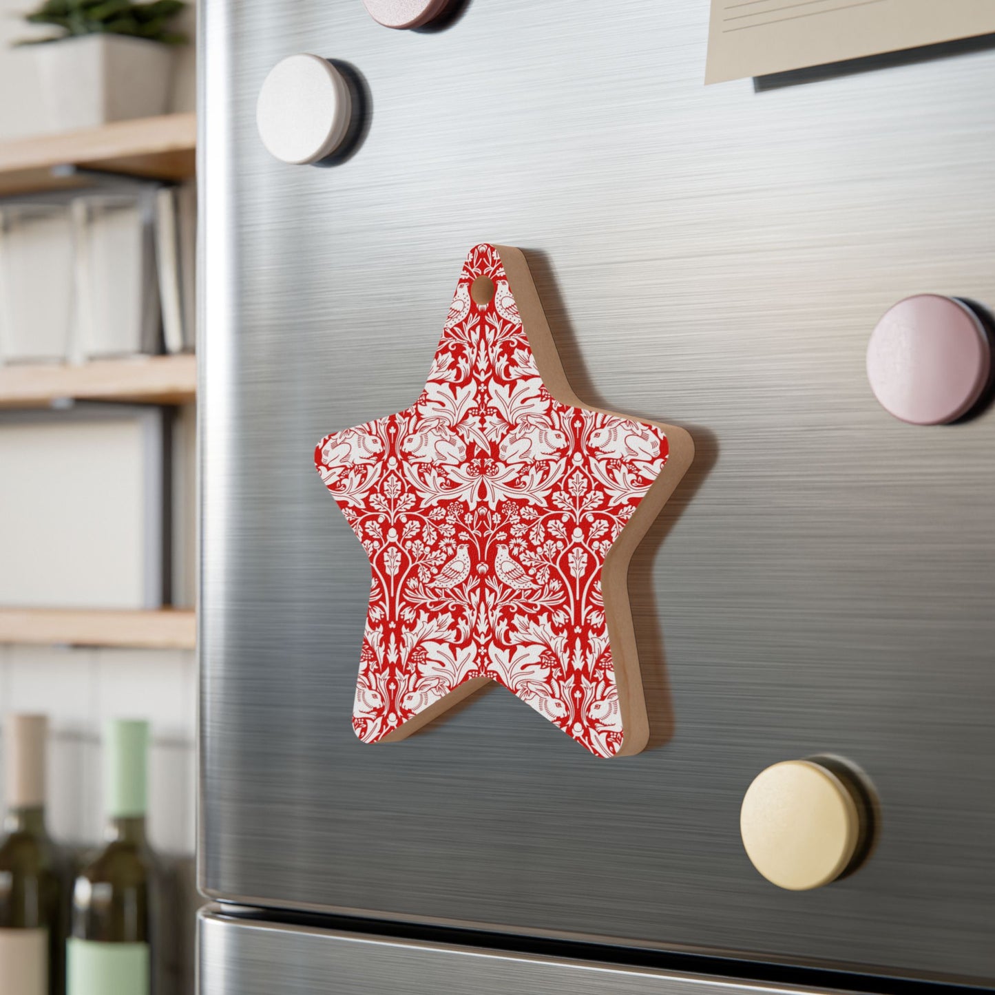 Wooden Christmas Ornaments inspired by William Morris - Brer Rabbit Collection (Red)