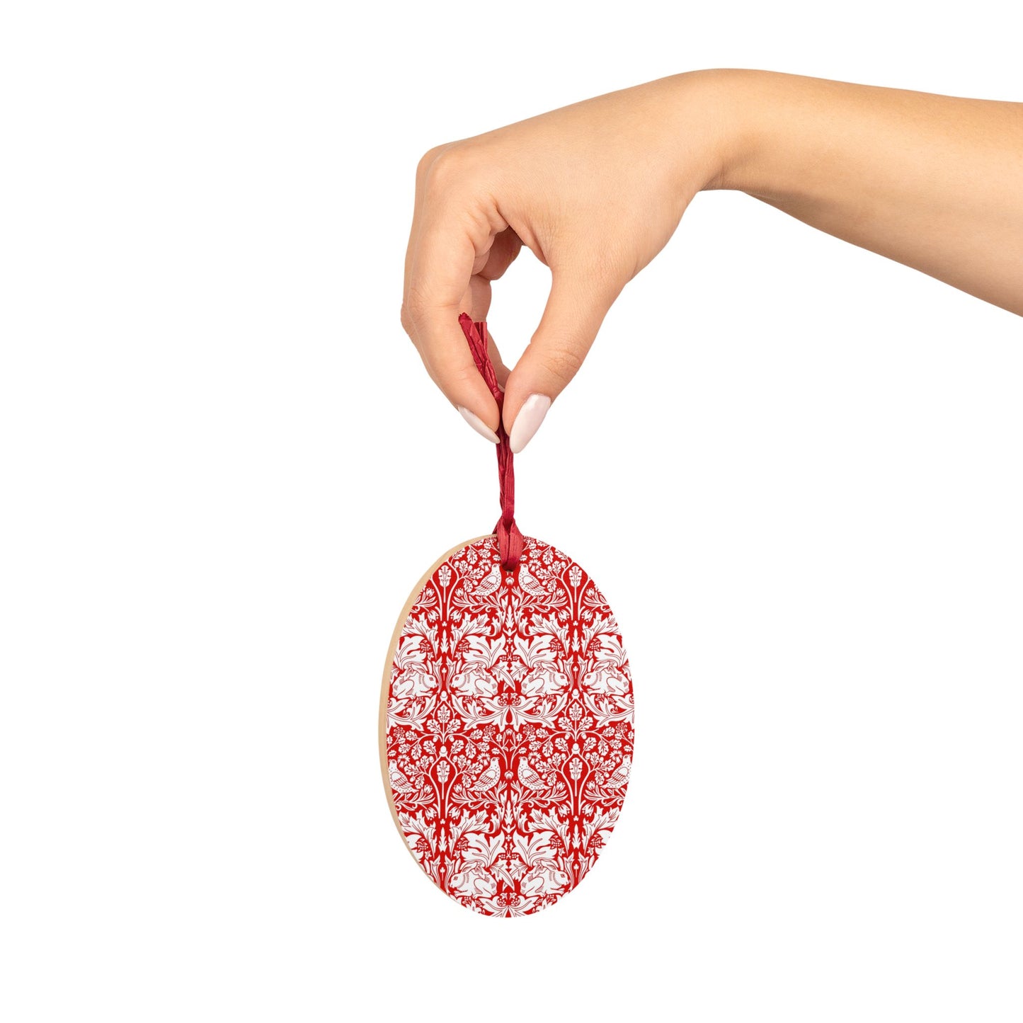 Wooden Christmas Ornaments inspired by William Morris - Brer Rabbit Collection (Red)