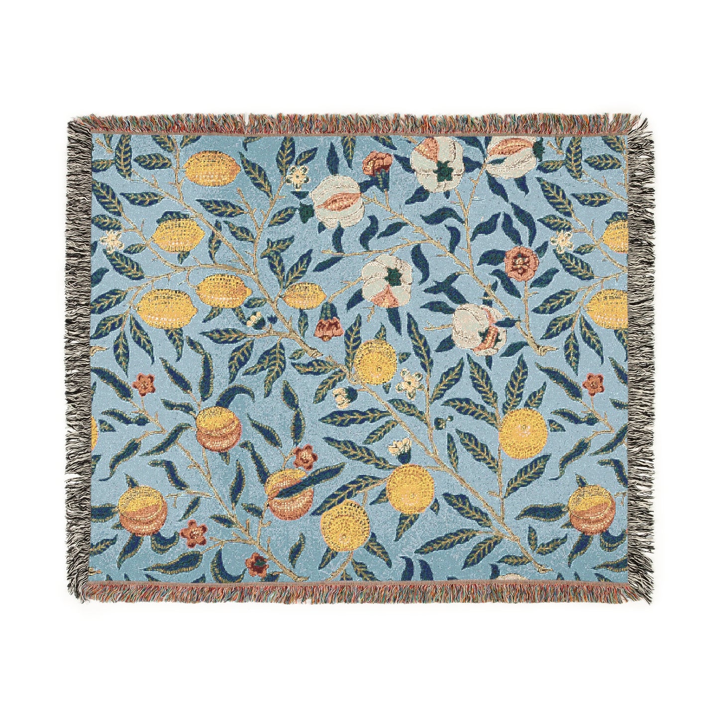 Woven Cotton Blanket inspired by William Morris - Four Fruits Collection (Sky)