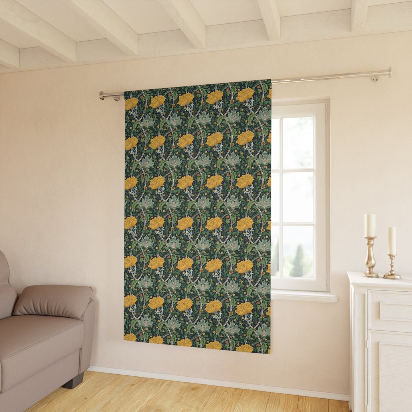 Blackout Window Curtain inspired by William Morris (1 Piece) - Chrysanthemum Collection (Yellow)