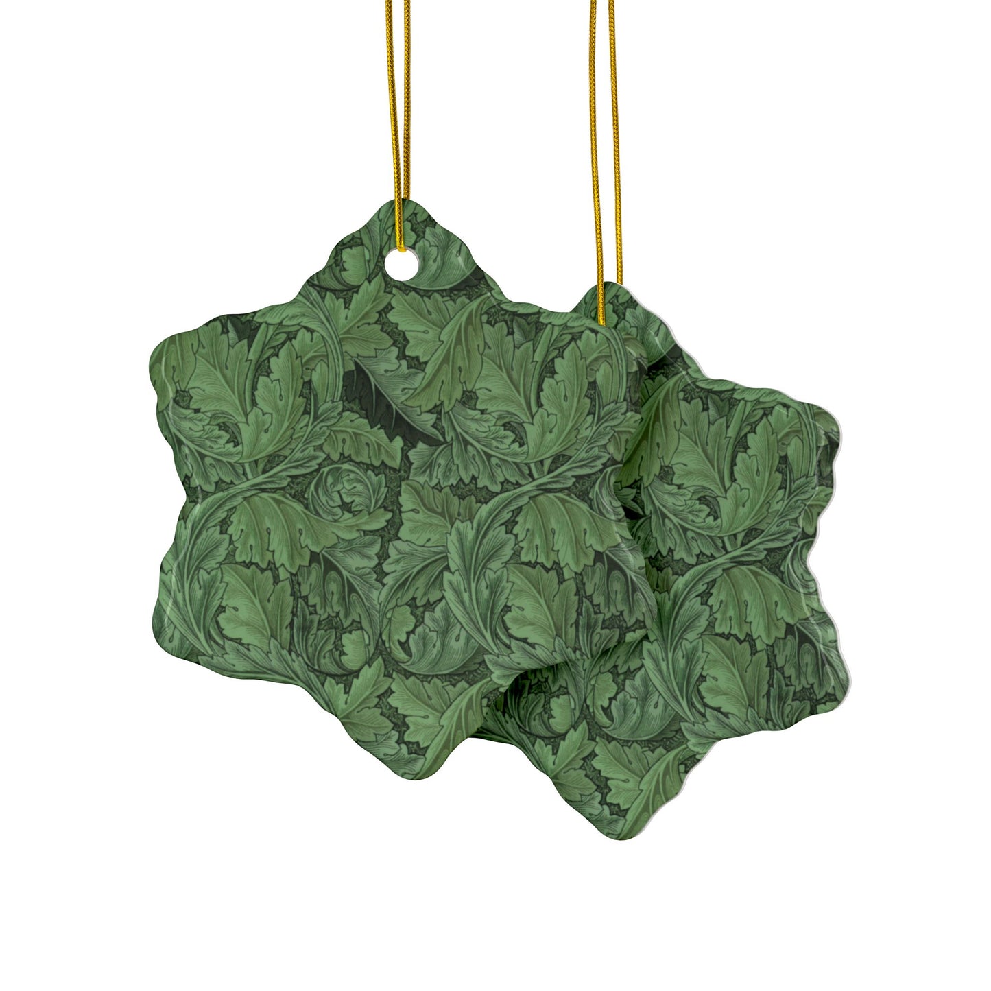 Ceramic Christmas Ornaments inspired by William Morris - Acanthus Collection (Green) - Double Sided Print: 1pc, 3pcs, 5pcs, 10pcs
