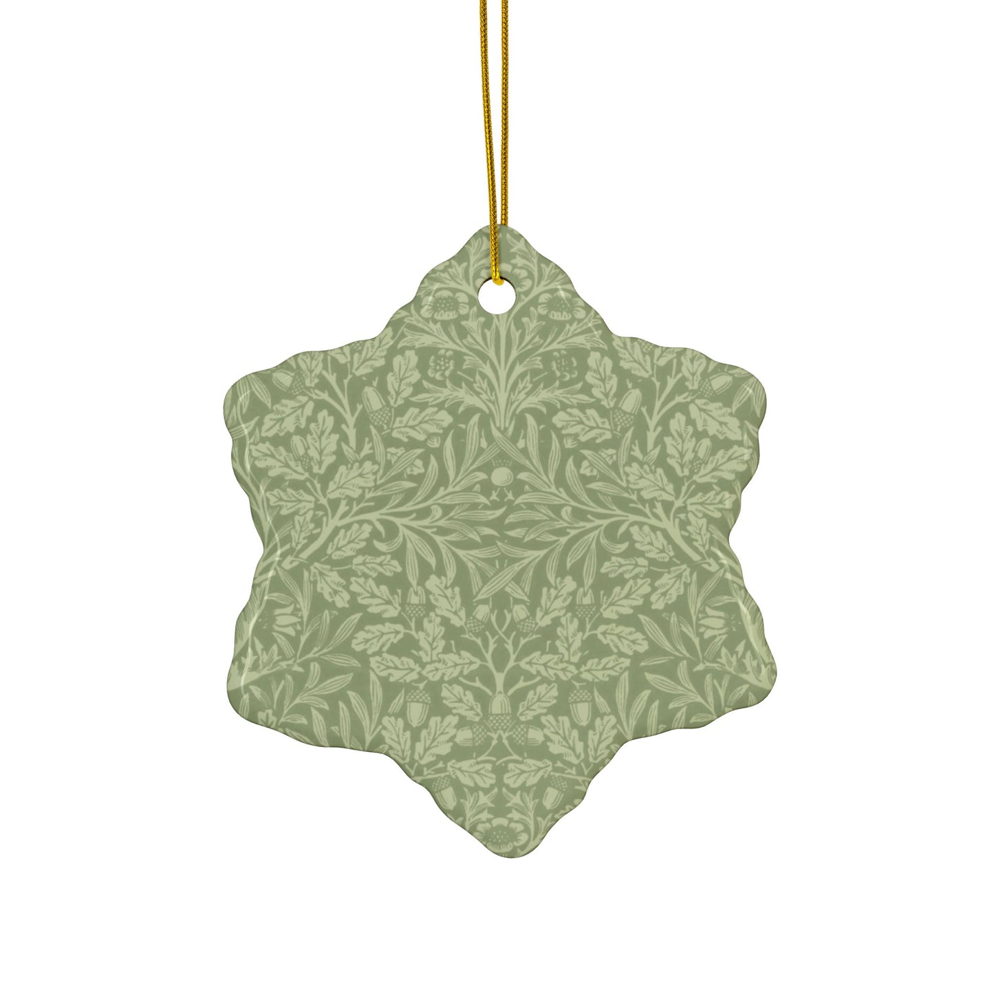 Ceramic Christmas Ornaments inspired by William Morris - Acorn & Oak Leaves (Green) Collection - Double Sided Print: 1pc, 3pcs, 5pcs, 10pcs