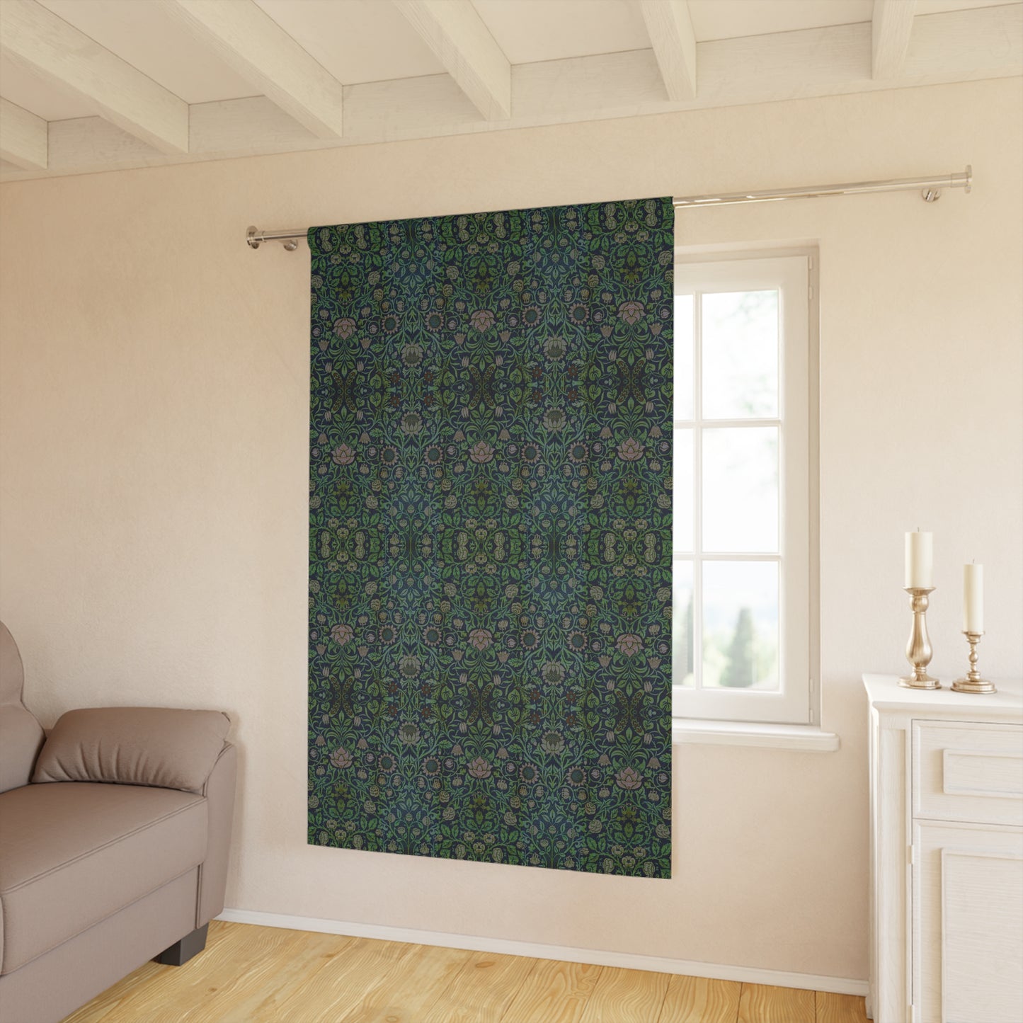 Blackout Window Curtain inspired by William Morris (1 Piece) - Violet & Columbine Collection (Green)