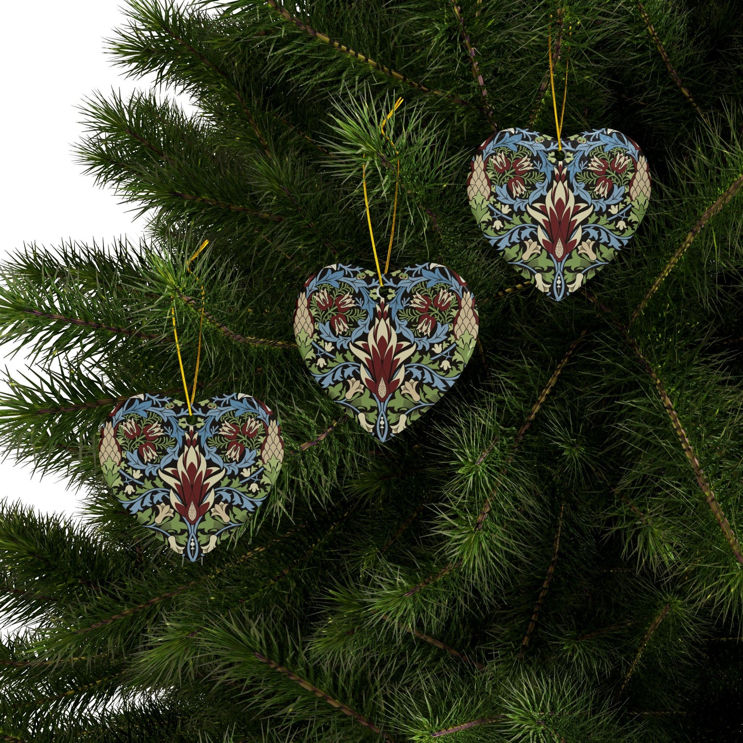 Ceramic Christmas Ornaments inspired by William Morris - Snakeshead Collection - Double Sided Print: 1pc, 3pcs, 5pcs, 10pcs