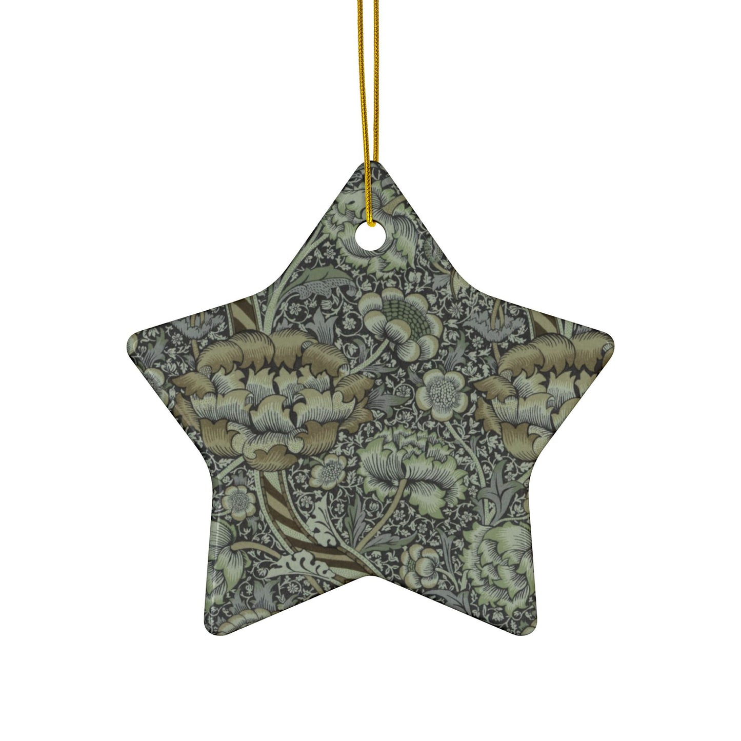 Ceramic Christmas Ornaments inspired by William Morris - Wandle Collection (Grey) - Double Sided Print: 1pc, 3pcs, 5pcs, 10pcs