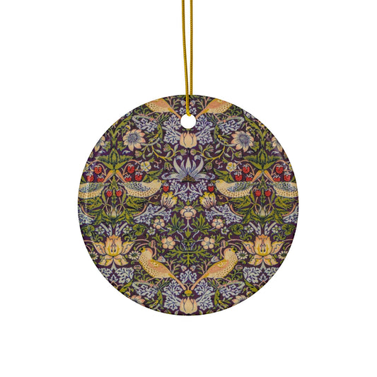 Ceramic Christmas Ornaments inspired by William Morris - Strawberry Thief Collection (Damson) - Double Sided Print: 1pc, 3pcs, 5pcs, 10pcs