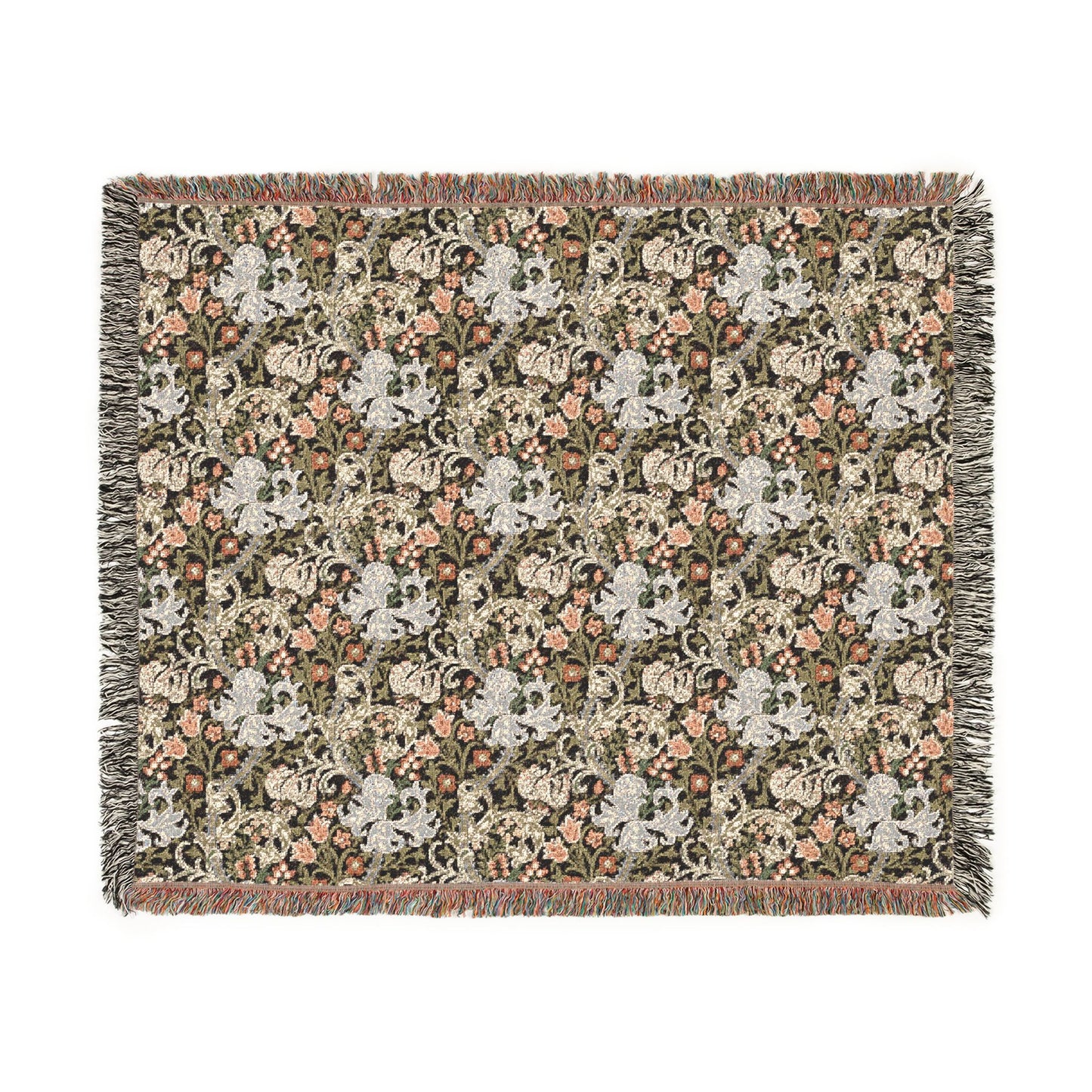 Woven Cotton Blanket inspired by William Morris - Golden Lily Collection (Midnight)
