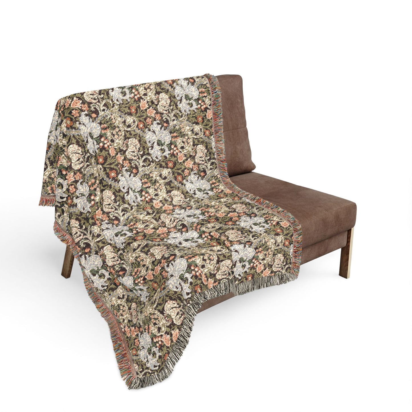 Woven Cotton Blanket inspired by William Morris - Golden Lily Collection (Midnight)