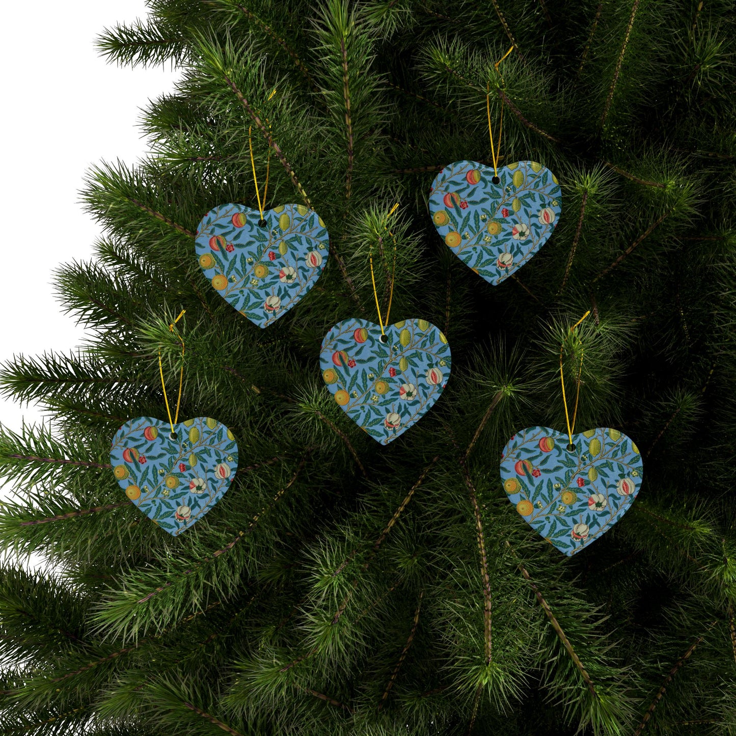 Ceramic Christmas Ornaments inspired by William Morris - Four Fruits Collection (Sky) - Double Sided Print: 1pc, 3pcs, 5pcs, 10pcs