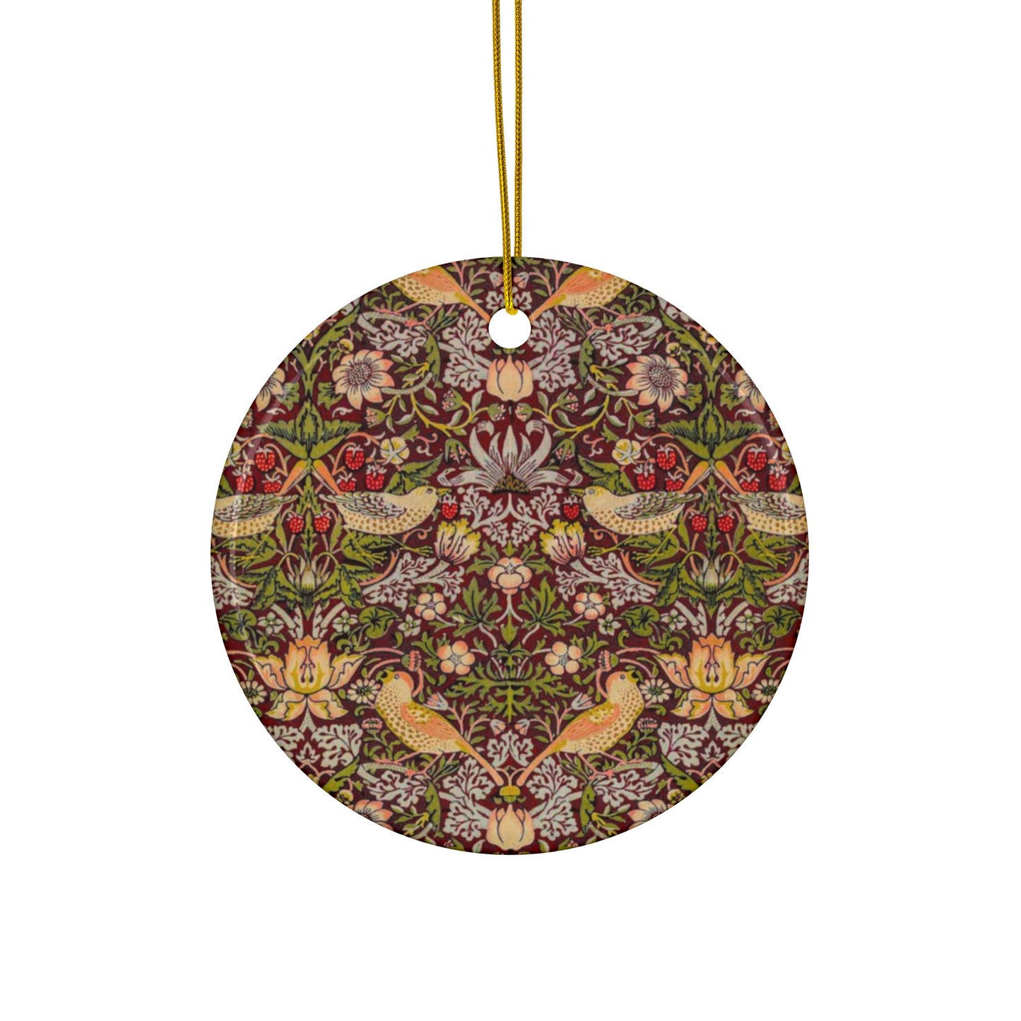 Ceramic Christmas Ornaments inspired by William Morris - Strawberry Thief Collection (Crimson) - Double Sided Print: 1pc, 3pcs, 5pcs, 10pcs