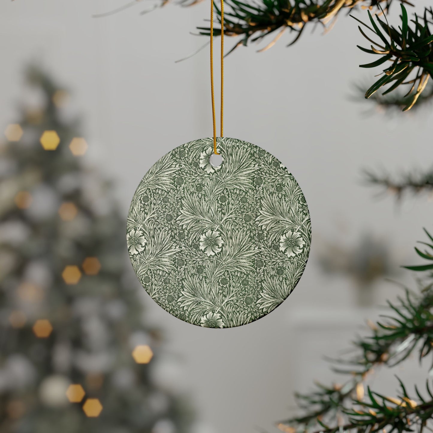 Ceramic Christmas Ornaments inspired by William Morris - Marigold Collection - Double Sided Print: 1pc, 3pcs, 5pcs, 10pcs