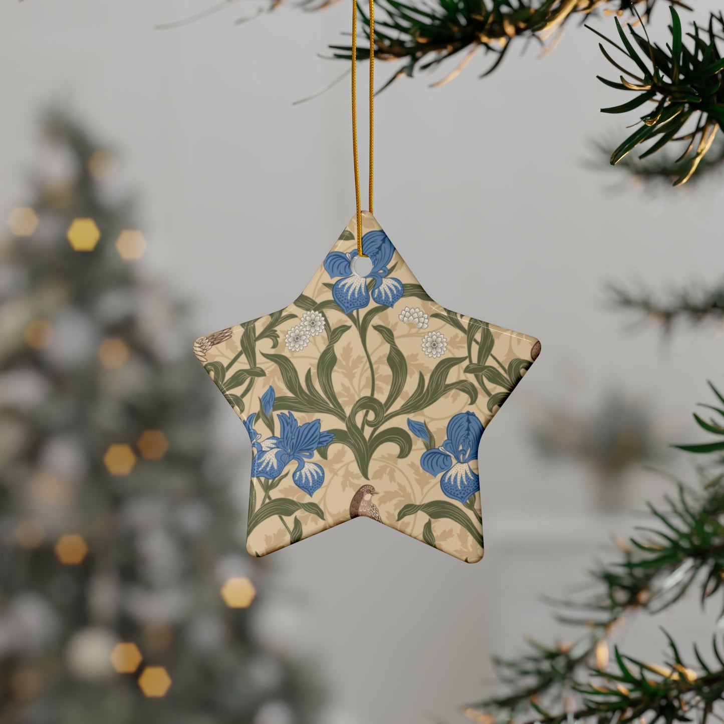 Ceramic Christmas Ornaments inspired by William Morris - Blue Iris Collection - Double Sided Print: 1pc, 3pcs, 5pcs, 10pcs