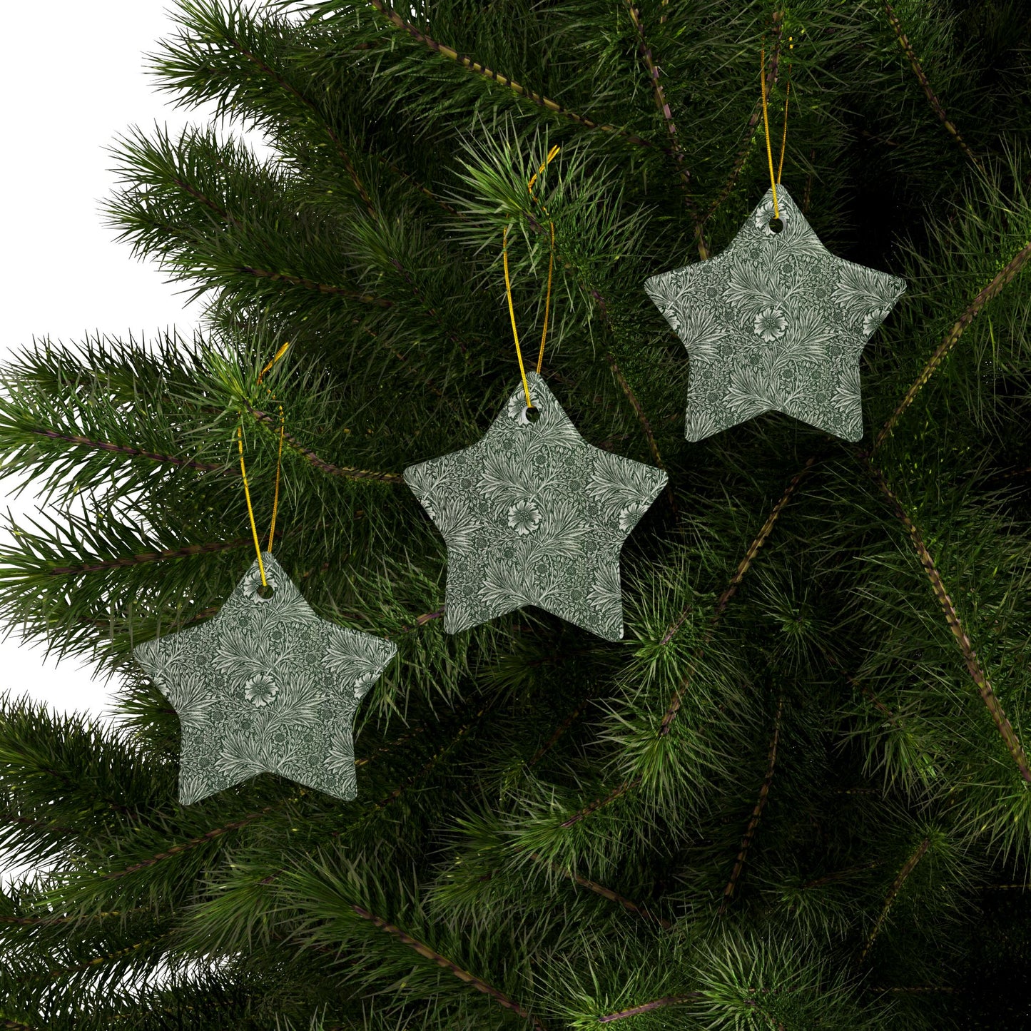 Ceramic Christmas Ornaments inspired by William Morris - Marigold Collection - Double Sided Print: 1pc, 3pcs, 5pcs, 10pcs