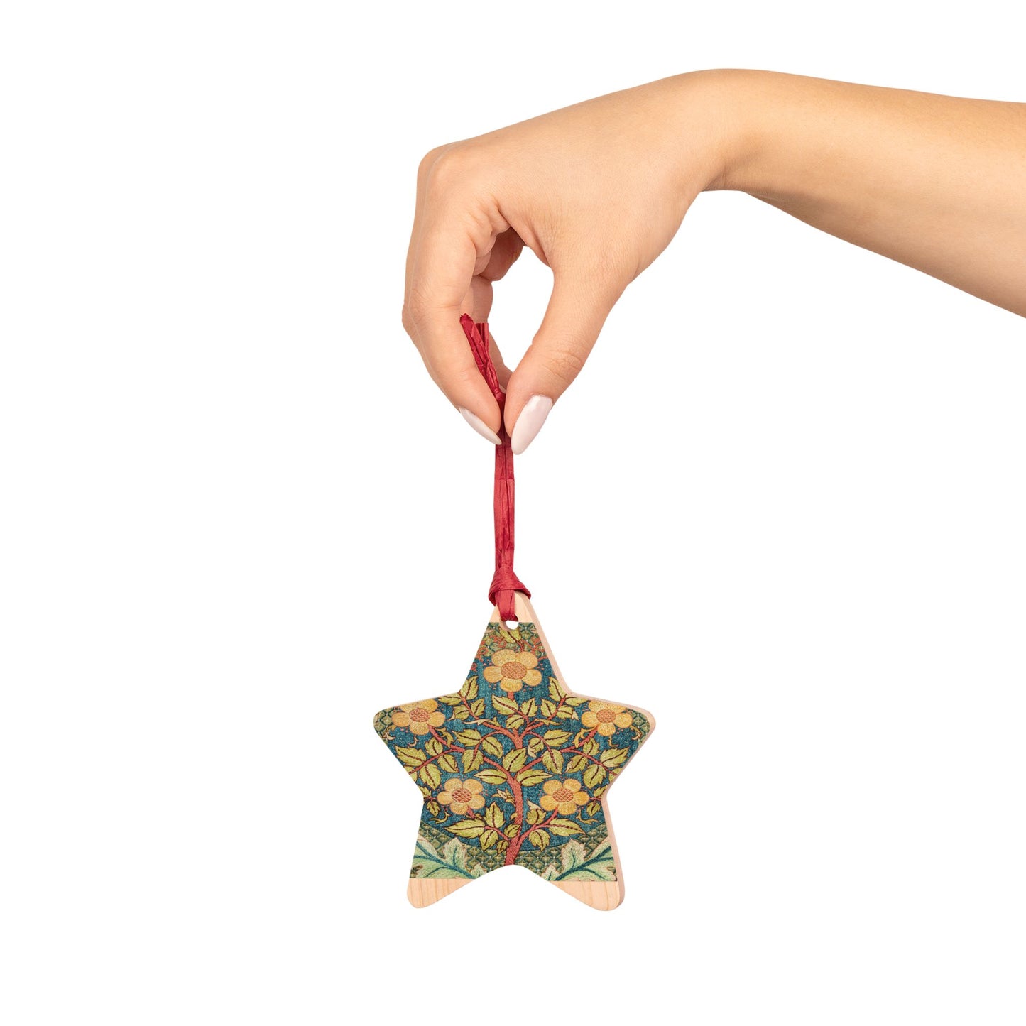 Wooden Christmas Ornaments inspired by William Morris - Rose Wreath Collection