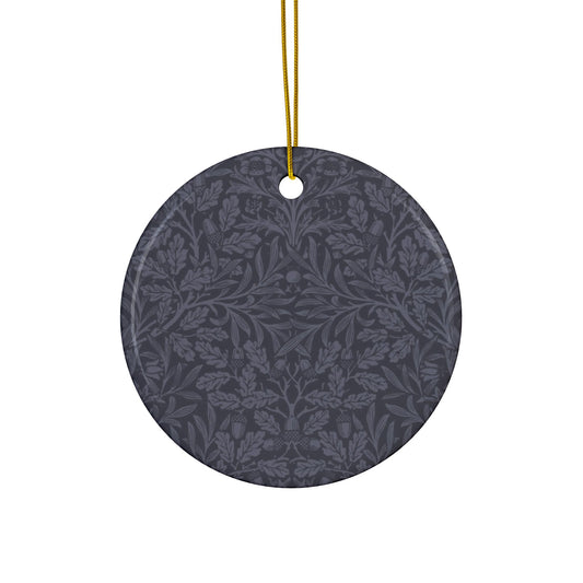 Ceramic Christmas Ornaments inspired by William Morris - Acorn & Oak Leaves (Smoky Blue) Collection - Double Sided Print: 1pc, 3pcs, 5pcs, 10pcs