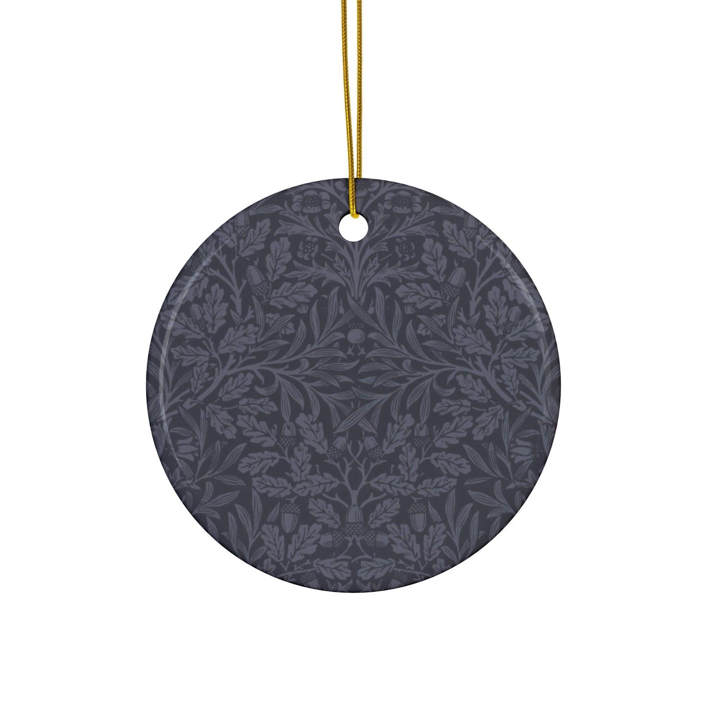 Ceramic Christmas Ornaments inspired by William Morris - Acorn & Oak Leaves (Smoky Blue) Collection - Double Sided Print: 1pc, 3pcs, 5pcs, 10pcs