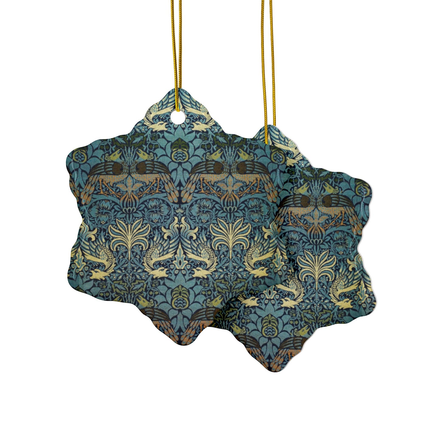 Ceramic Christmas Ornaments inspired by William Morris - Peacock & Dragon Collection - Double Sided Print: 1pc, 3pcs, 5pcs, 10pcs