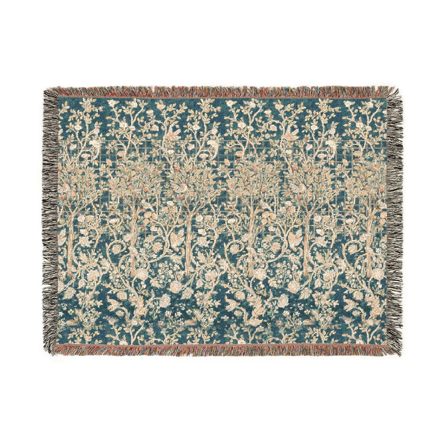 Woven Cotton Blanket inspired by William Morris - Melsetter Collection (Evergreen Teal)