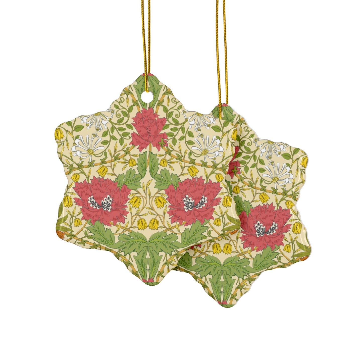 Ceramic Christmas Ornaments inspired by William Morris - Honeysuckle Collection (Summer) - Double Sided Print: 1pc, 3pcs, 5pcs, 10pcs