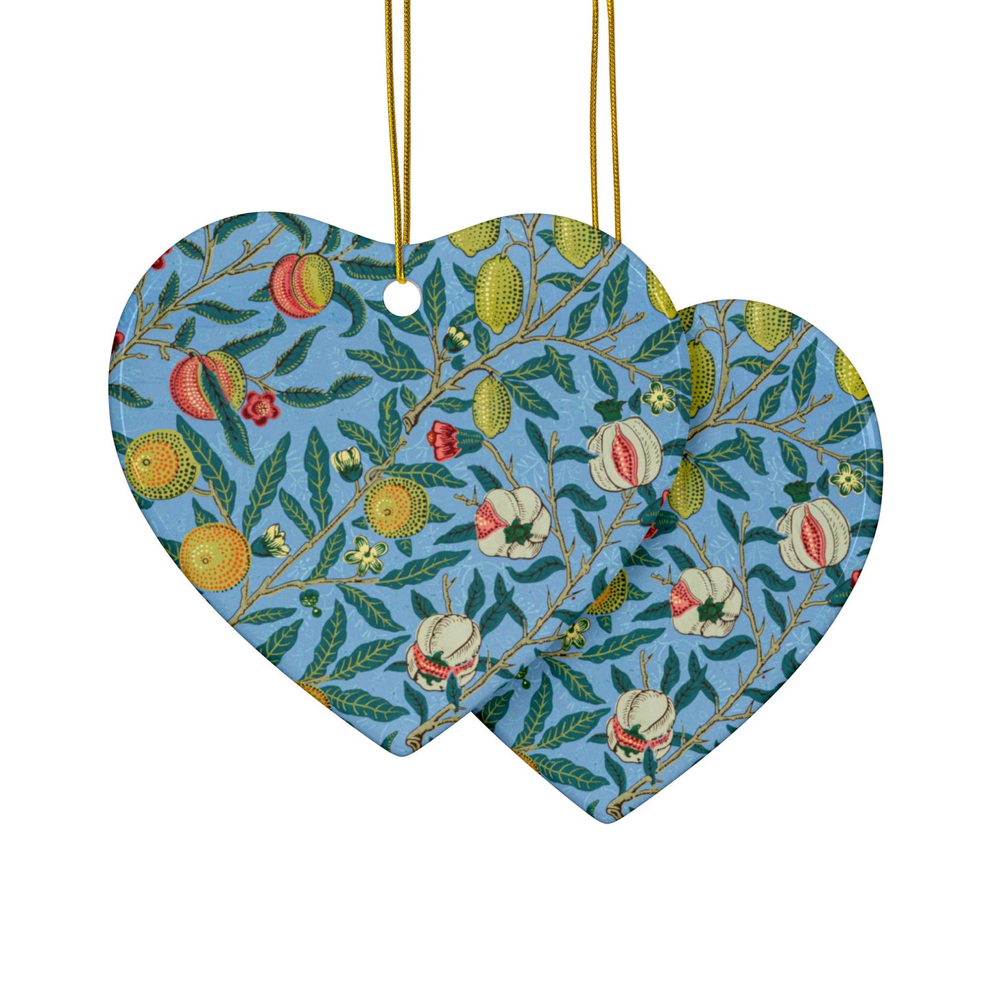 Ceramic Christmas Ornaments inspired by William Morris - Four Fruits Collection (Sky) - Double Sided Print: 1pc, 3pcs, 5pcs, 10pcs