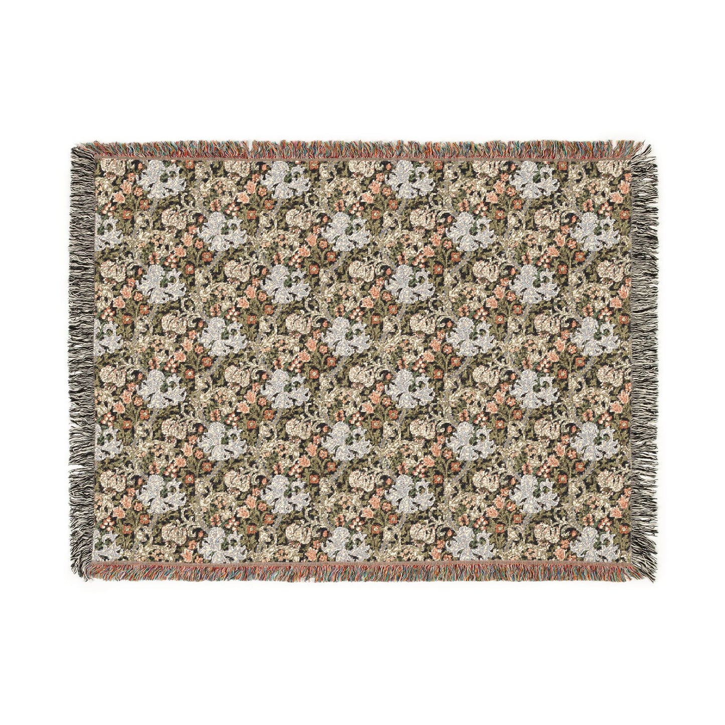 Woven Cotton Blanket inspired by William Morris - Golden Lily Collection (Midnight)