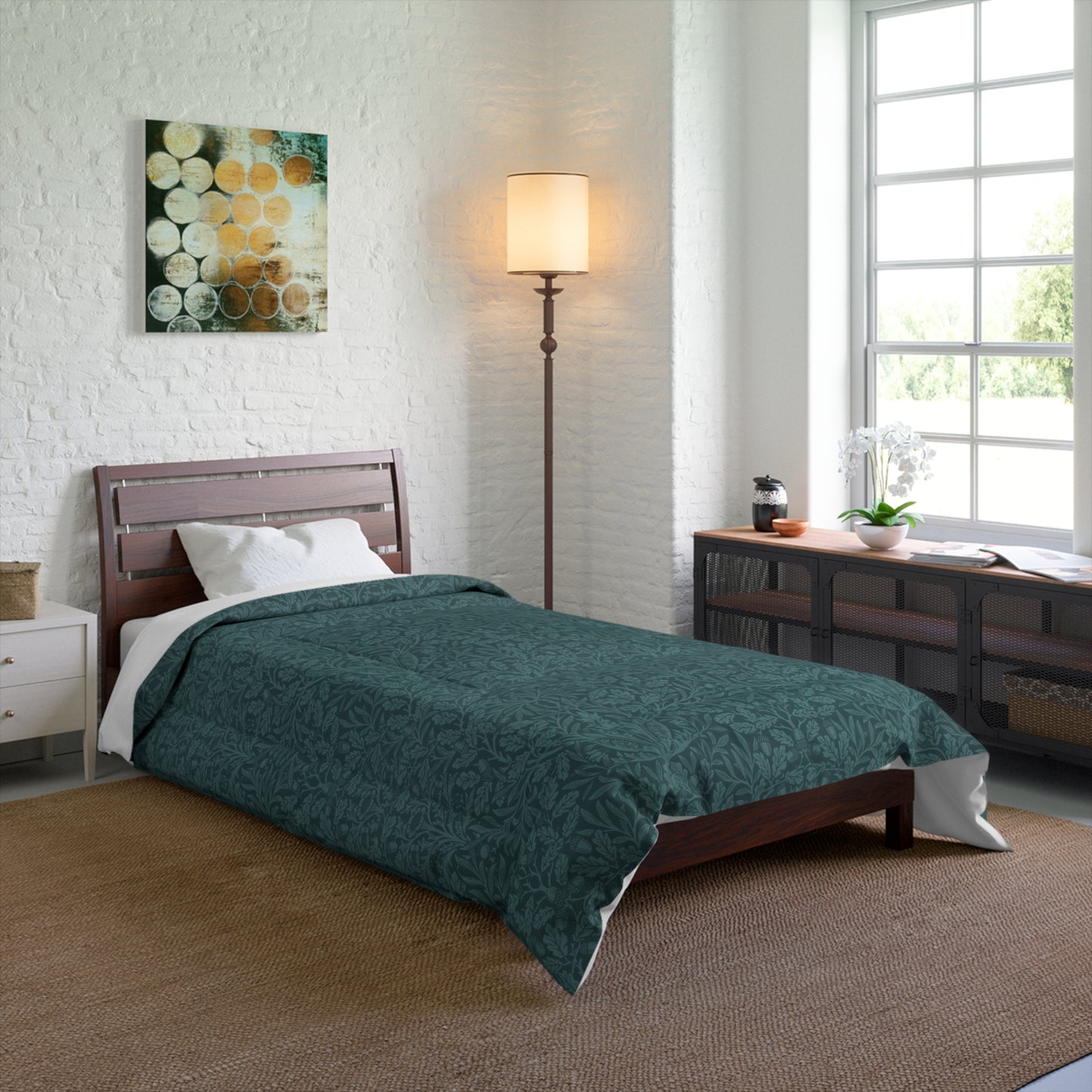 Comforter inspired by William Morris - Acorns & Oak Leaves Collection (Teal)