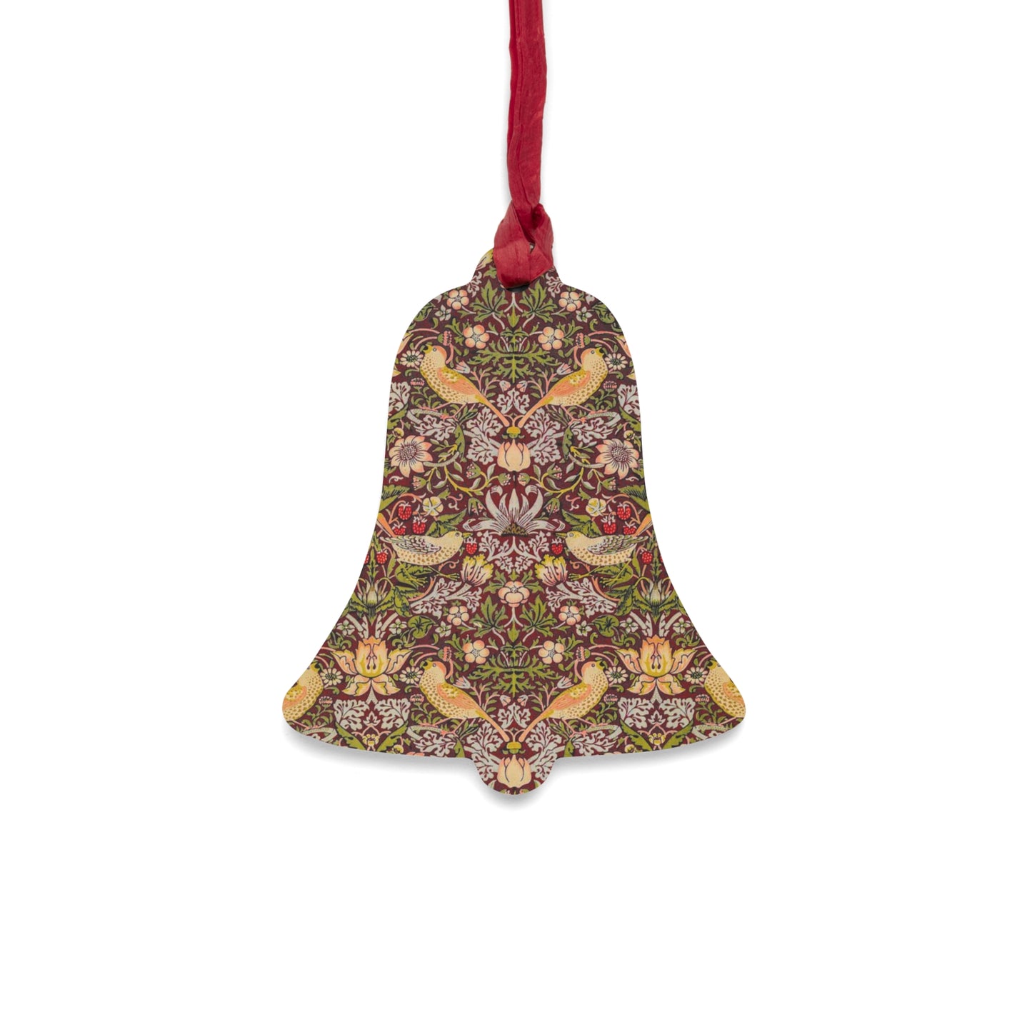 Wooden Christmas Ornaments inspired by William Morris - Strawberry Thief Collection (Crimson)