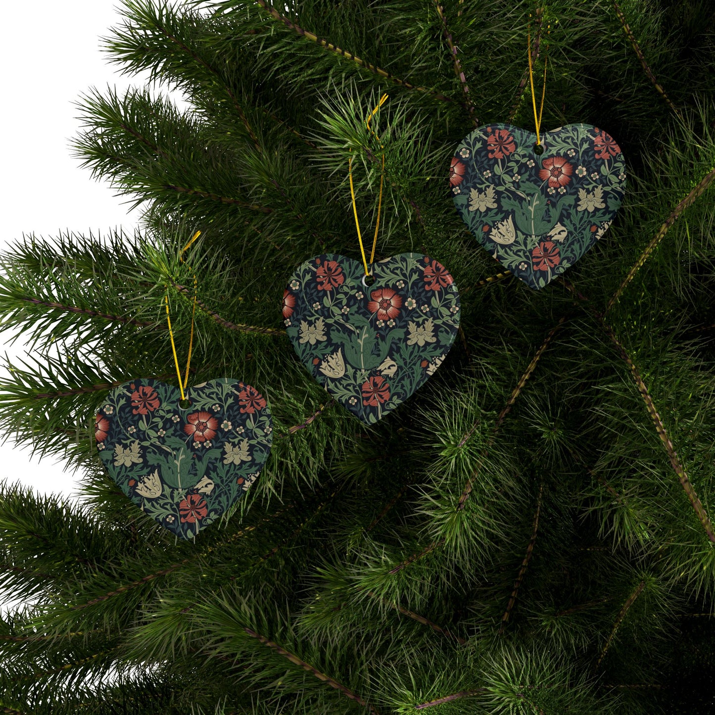 Ceramic Christmas Ornaments inspired by William Morris - Compton Collection (Hill Cottage) - Double Sided Print: 1pc, 3pcs, 5pcs, 10pcs