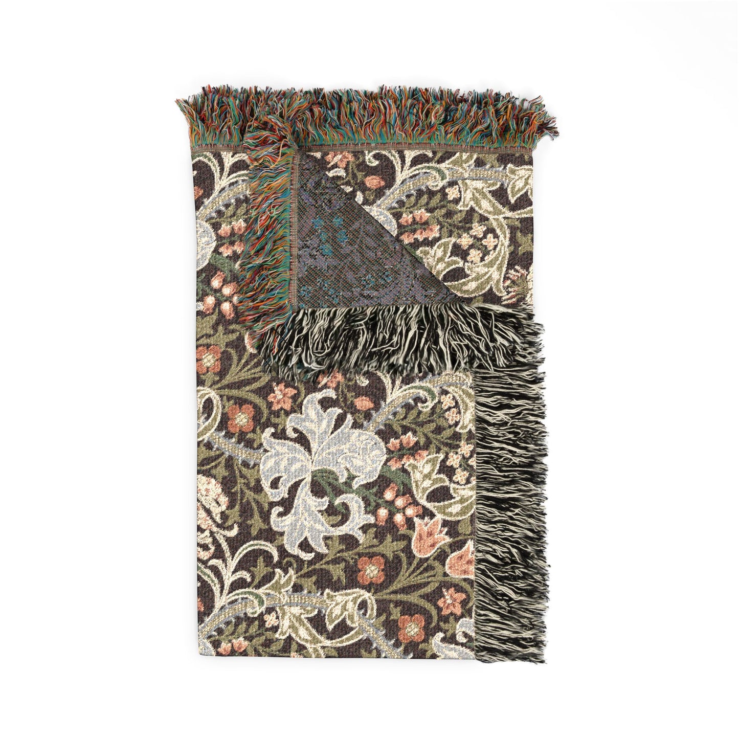 Woven Cotton Blanket inspired by William Morris - Golden Lily Collection (Midnight)