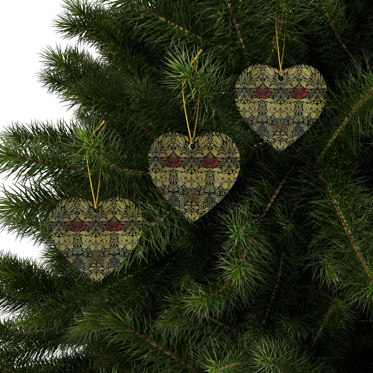 Ceramic Christmas Ornaments inspired by William Morris - Tulip & Rose Collection - Double Sided Print: 1pc, 3pcs, 5pcs, 10pcs