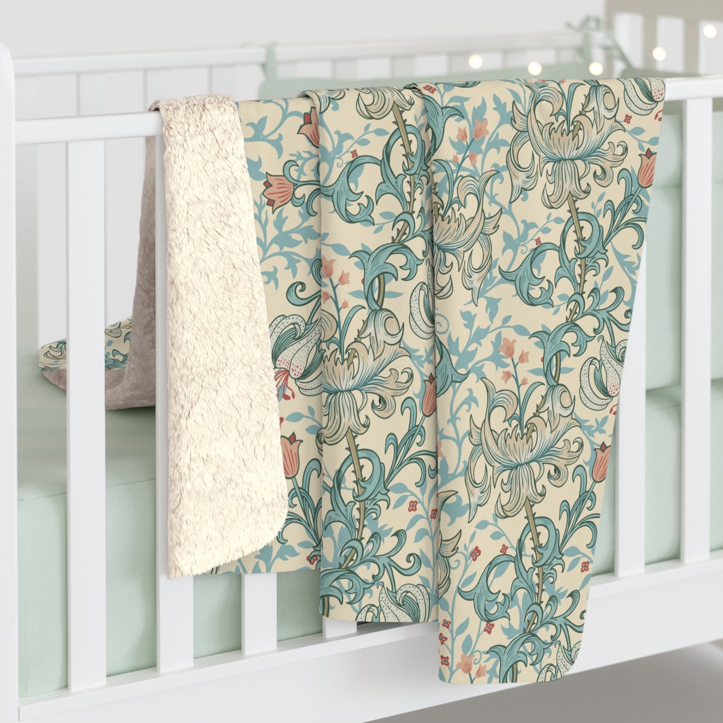 Sherpa Fleece Blanket inspired by William Morris - Golden Lily Collection (Mineral)