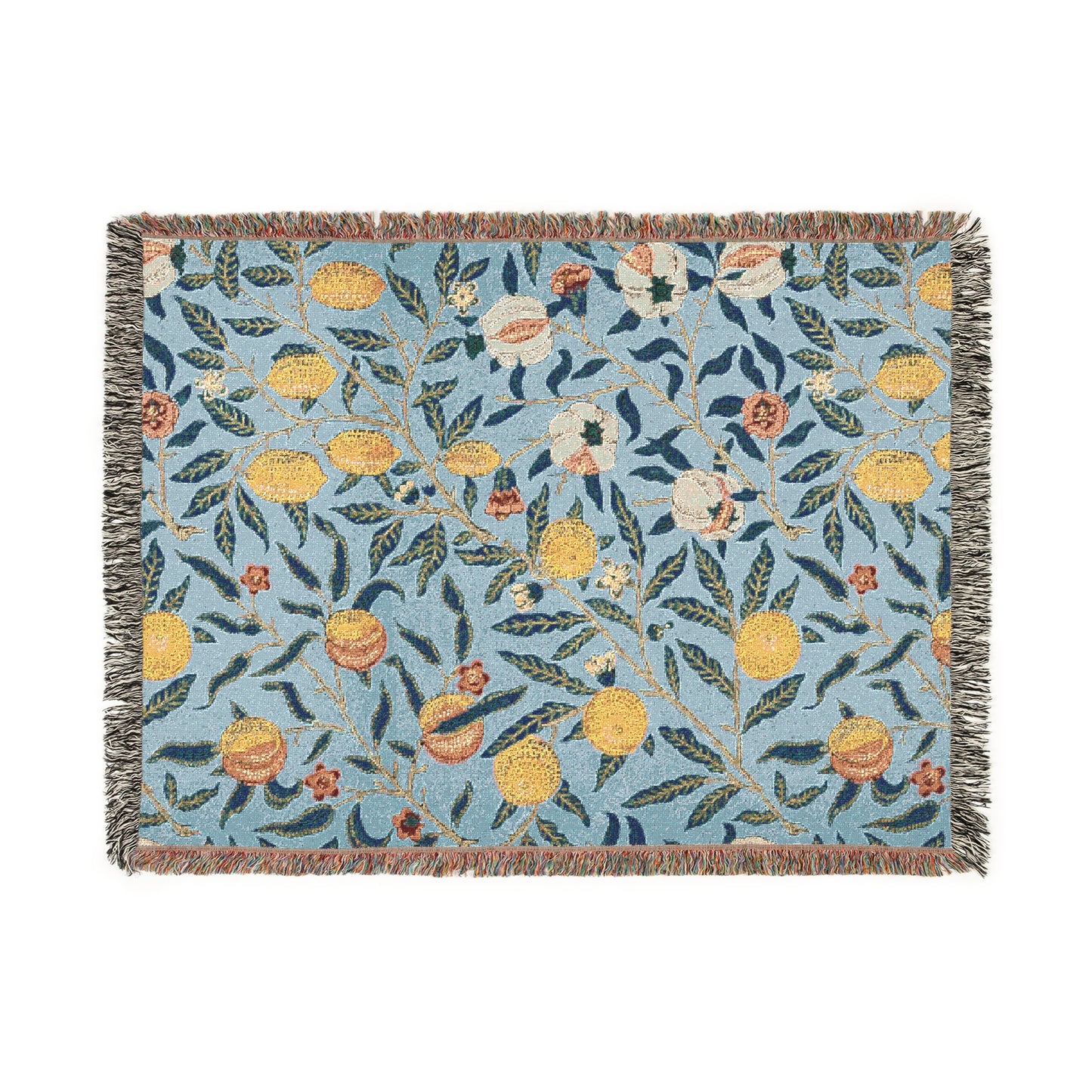 Woven Cotton Blanket inspired by William Morris - Four Fruits Collection (Sky)